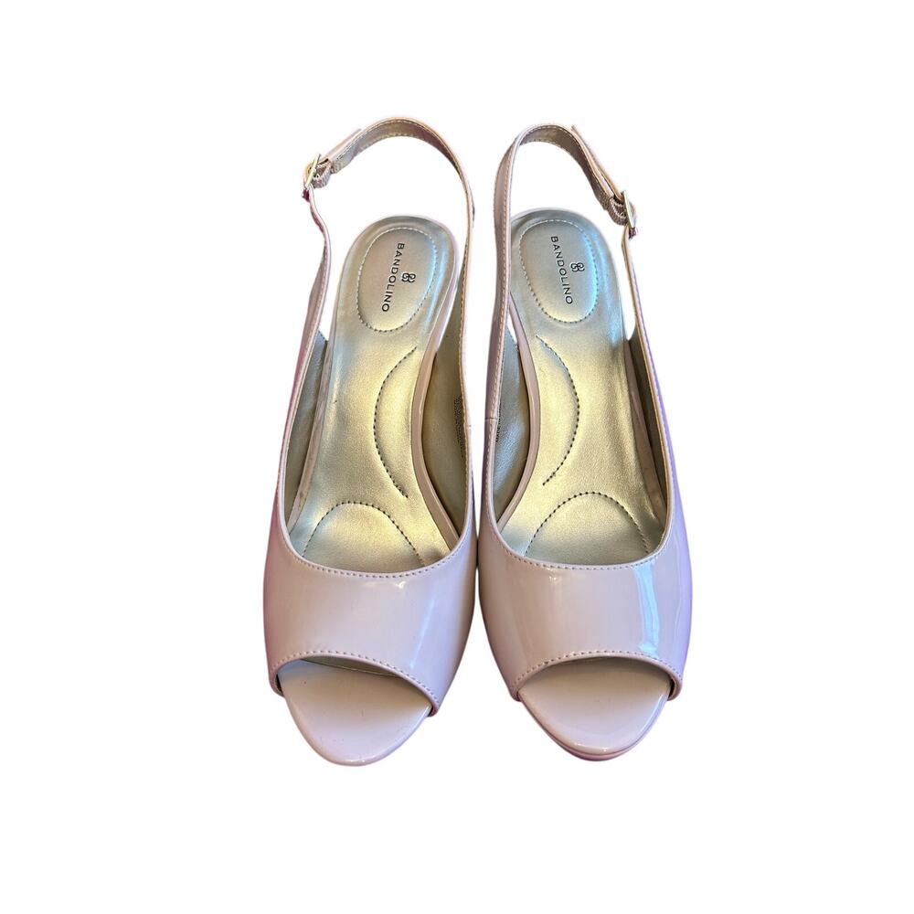 Bandolino Shiny Nude Peep Toe Slingback Pumps Size 9.5M